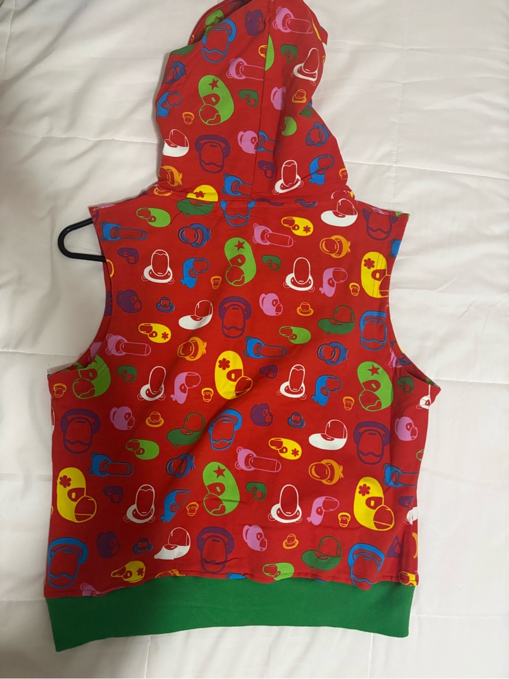 Red Sleeveless Hoodie with Colorful Print